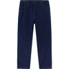 Cotton Denim Elastic Waistband Straight Leg Trousers, Dark Denim - Pants - 1 - thumbnail