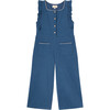 Cotton Velvet Ruffles Shoulder Sleeveless Jumpsuit, Dark Denim - Jumpsuits - 1 - thumbnail