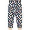 Checks Print Elastic Waistband Lateral Pockets Ribbed Hems Pants, Dark Denim - Sweatpants - 1 - thumbnail