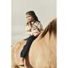 Girls Horses Knit Peter Pan Collar Gathered Sleeve Ribbed Hem Sweater, Sandshell - Sweaters - 4