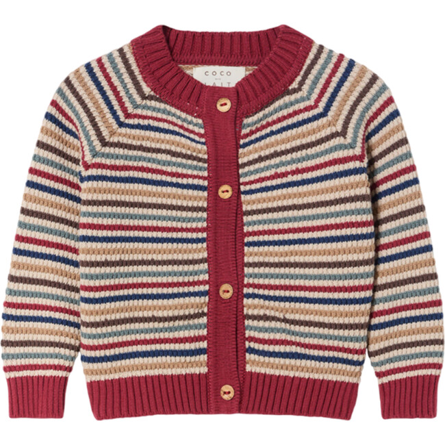 Baby Structure Stripes Knit Raglan Sleeve Ribbed Hems Cardigan, Structure