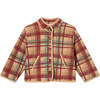 Baby Plaid Long Sleeve Side Pockets Wooden Button Jacket, Chili Oil - Jackets - 1 - thumbnail