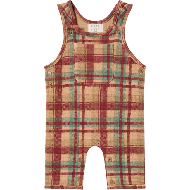 Baby Plaid Font Pocket Wooden Buttons Romper, Plaid