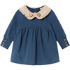 Baby Crochet Peter Pan Collar Floral Long Cuff Sleeve Dress, Dark Denim - Dresses - 1 - thumbnail