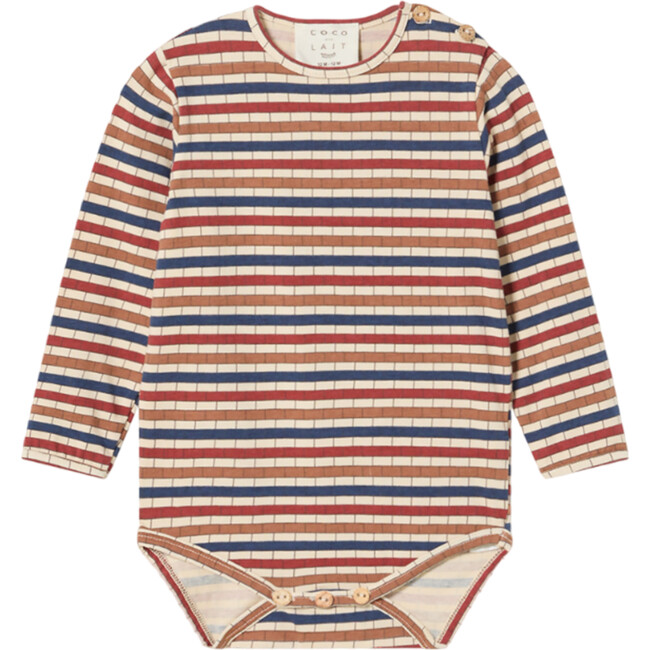 Baby Little Checks Print Long Sleeve Wooden Button Bodysuite, Little Checks