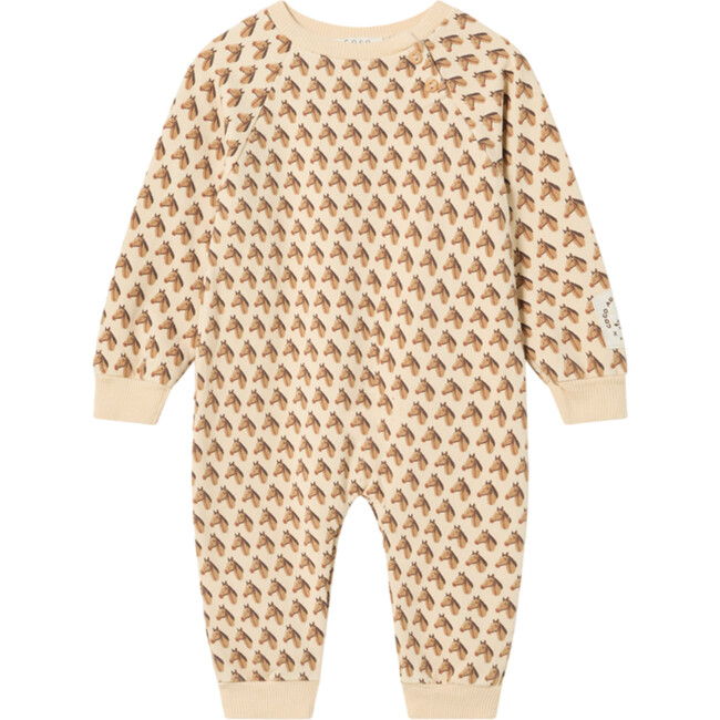 Baby Horses Print Raglan Sleeve Ribbed Hems Body Sweatshirt , Sandshell