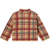 Baby Plaid Long Sleeve Side Pockets Wooden Button Jacket, Chili Oil - Jackets - 2