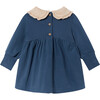 Baby Crochet Peter Pan Collar Floral Long Cuff Sleeve Dress, Dark Denim - Dresses - 2