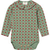 Baby Apples Print Ruffle Detail Neck Long Sleeve Bodysuite, Green Bay - Onesies - 1 - thumbnail