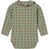 Baby Apples Print Ruffle Detail Neck Long Sleeve Bodysuite, Green Bay - Onesies - 2