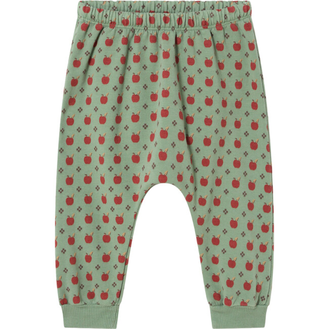 Baby Apples Print Elastic Waistband Ribbed Hems Sweatshirt Pants, Green Bay