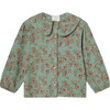 Apples Print Peter Pan Collar Wide Long Sleeve Blouse, Green Bay - Blouses - 1 - thumbnail