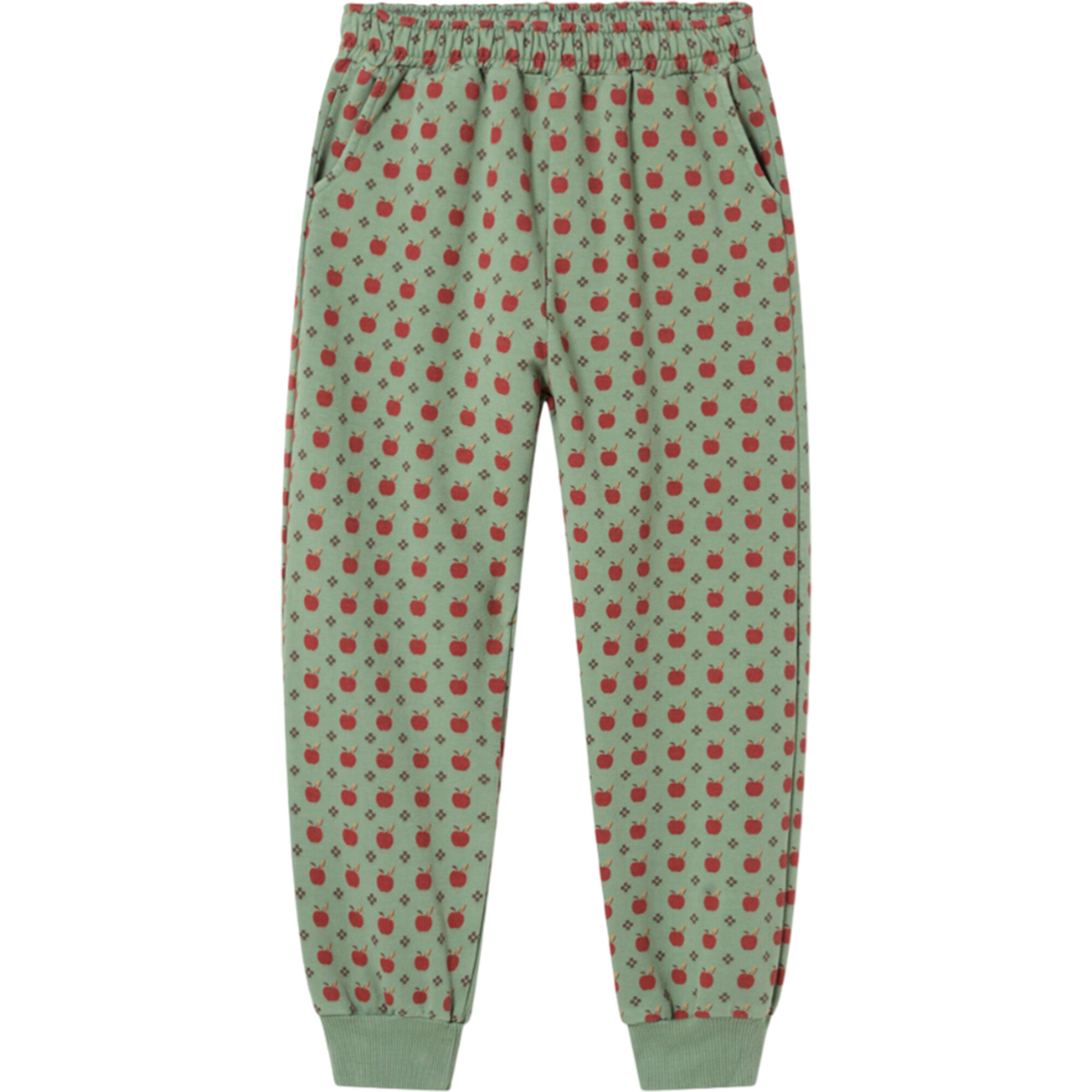 Apples Print Elastic Waistband Ribbed Hems Sweatshirt Pants, Green Bay - Sweatpants - 1