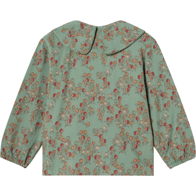 Apples Print Peter Pan Collar Wide Long Sleeve Blouse, Green Bay - Blouses - 2