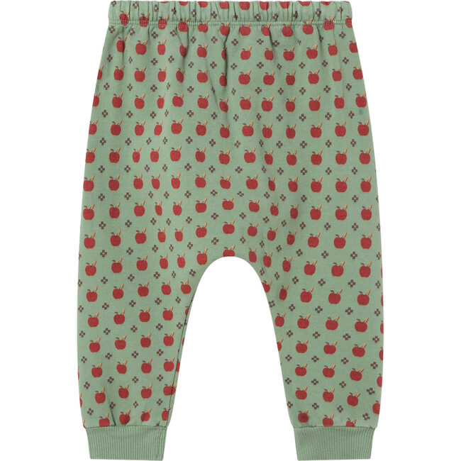 Baby Apples Print Elastic Waistband Ribbed Hems Sweatshirt Pants, Green Bay - Sweatpants - 2