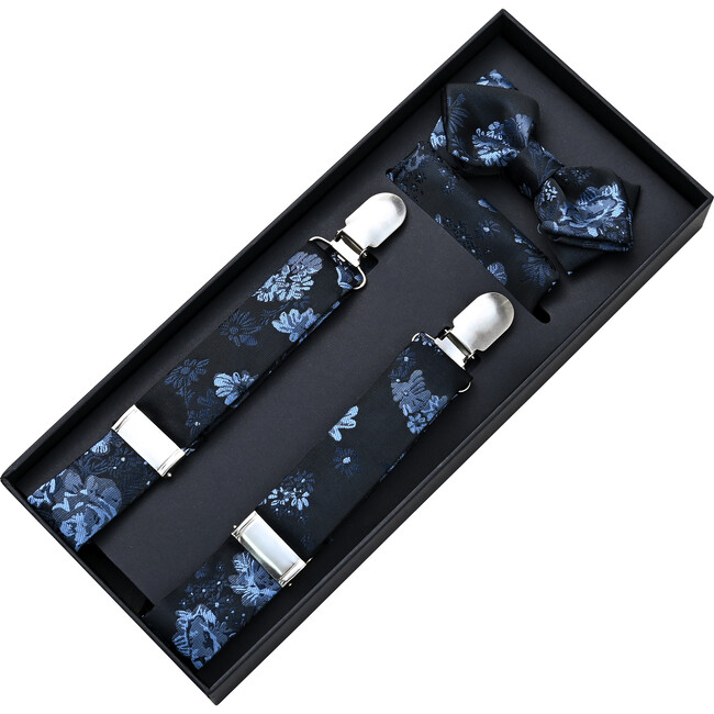 Floral Suspenders Set, Dark Blue