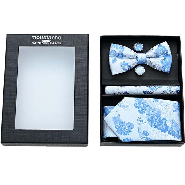 Floral Tie Set, Blue - Bowties & Ties - 3