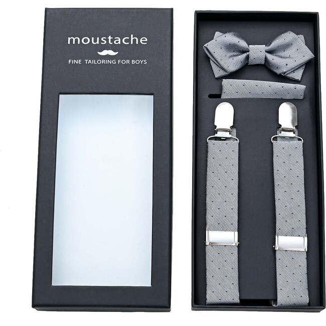 Dotted Suspenders Set, Silver - Bowties & Ties - 3