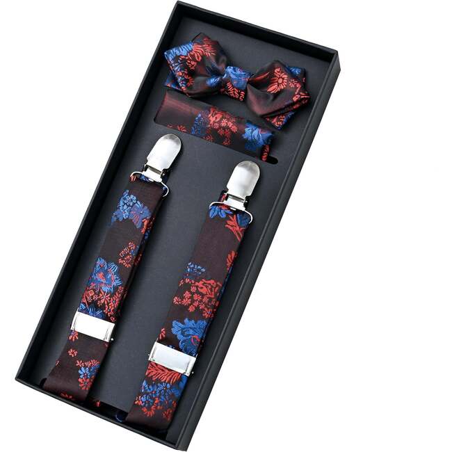 Floral Suspender Set, Burgundy