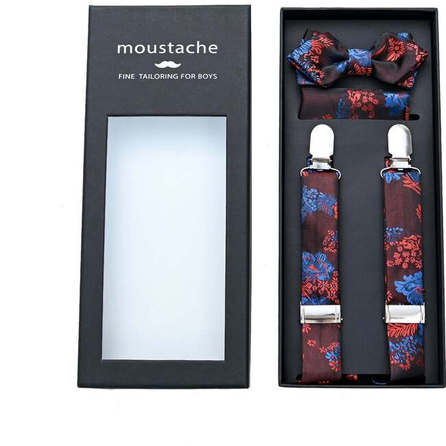 Floral Suspender Set, Burgundy - Bowties & Ties - 3