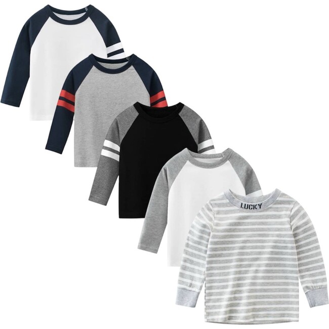 Long Sleeve Tees 5-Pack, Colorblock/Grey Stripes