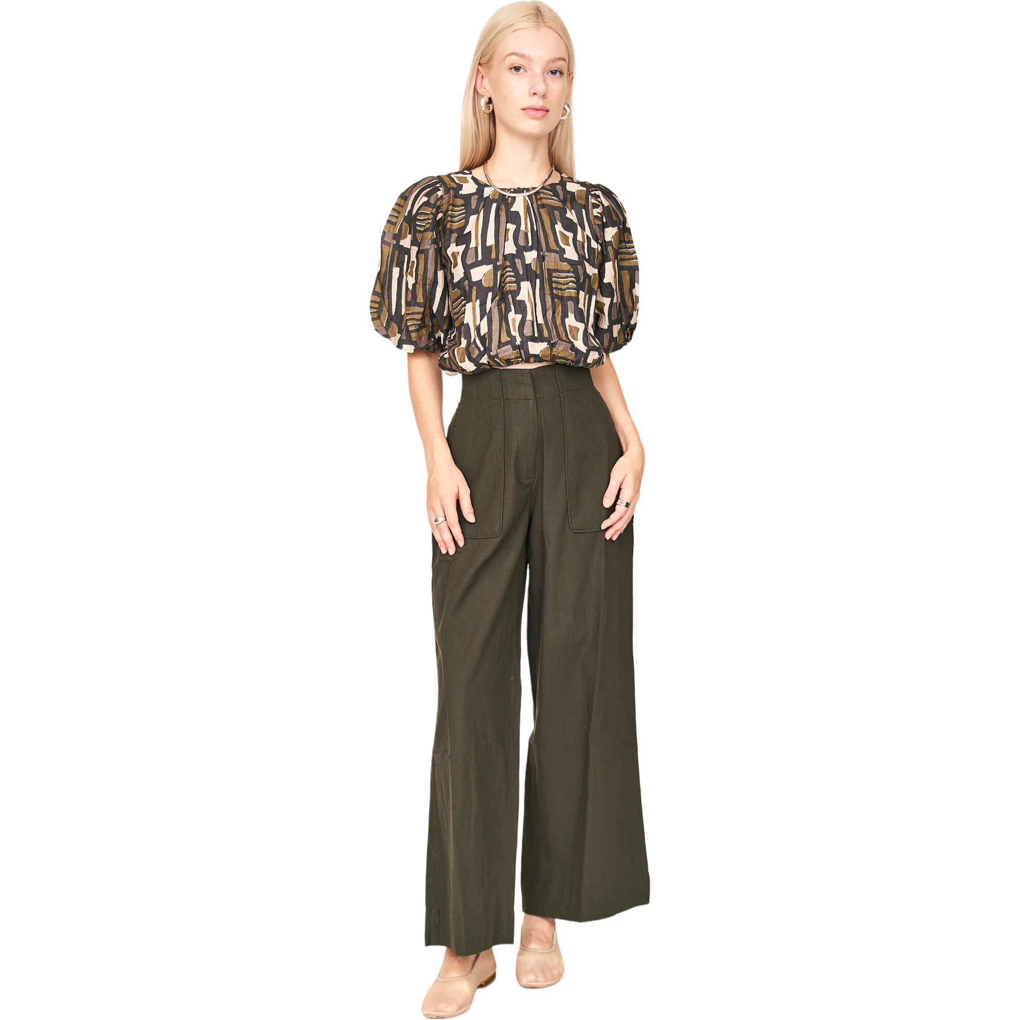 Women's Andaman Cropped Top, Olive Labyrinth - Blouses - 1