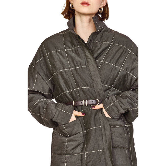 Women's Tahoe Hand Embroidered Oversized Quilted Jacket, Black Olive - Jackets - 5