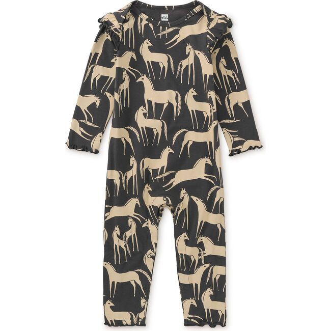 Ruffle Shoulder Baby Romper, Golden Horse