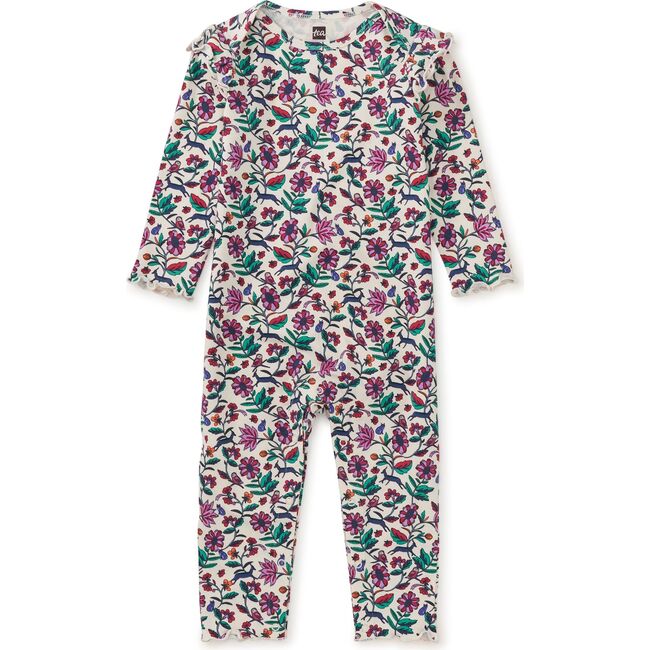 Ruffle Shoulder Baby Romper, Iznik Flora & Fauna