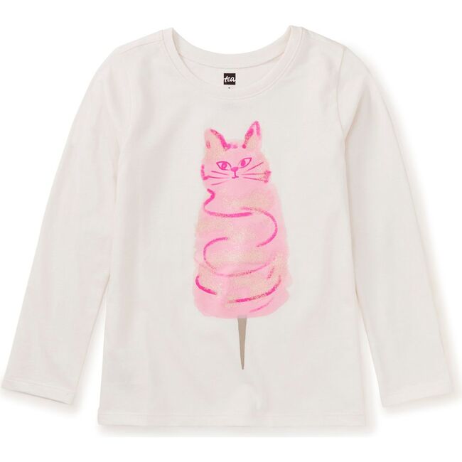 Sugar Cat Glitter Graphic Tee, Chalk - T-Shirts - 1