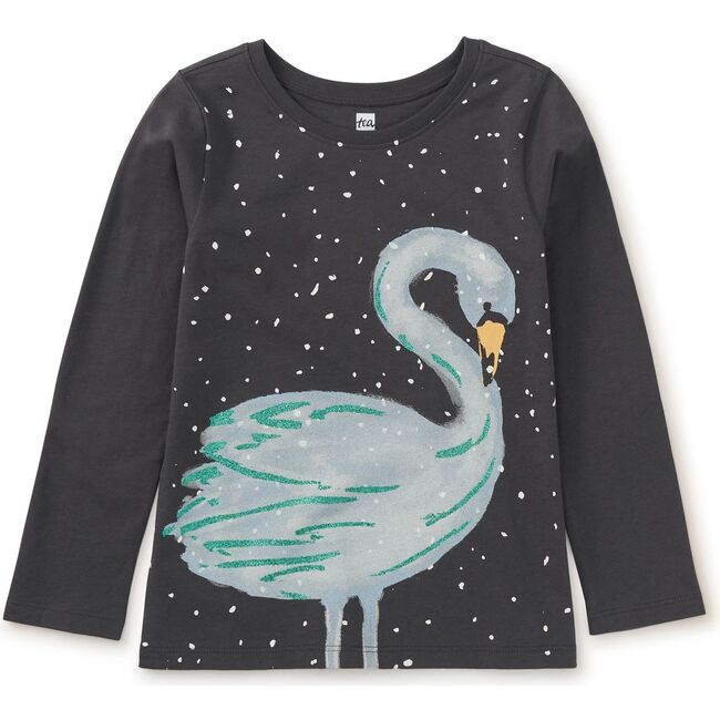 Snowy Swan Glitter Graphic Tee, Pepper