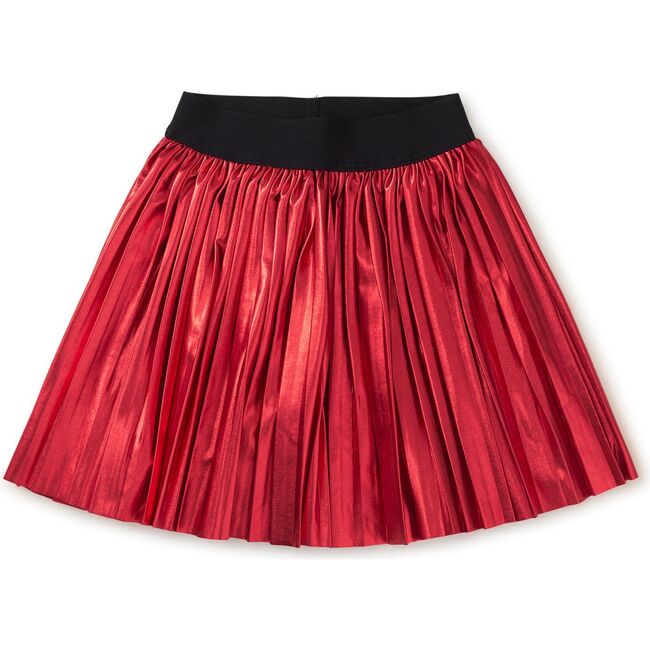 Pleated Metallic Twirl Skirt, METALLIC RED