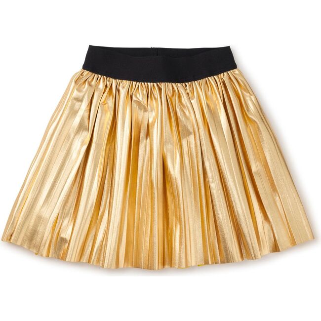 Pleated Metallic Twirl Skirt, Metallic Gold