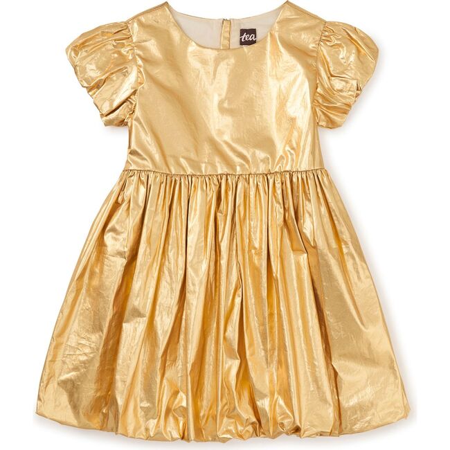 Metallic Balloon Skirted Dress, Metallic Gold