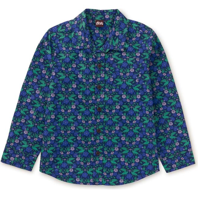 Printed Button Up Shirt, Dragon Floral