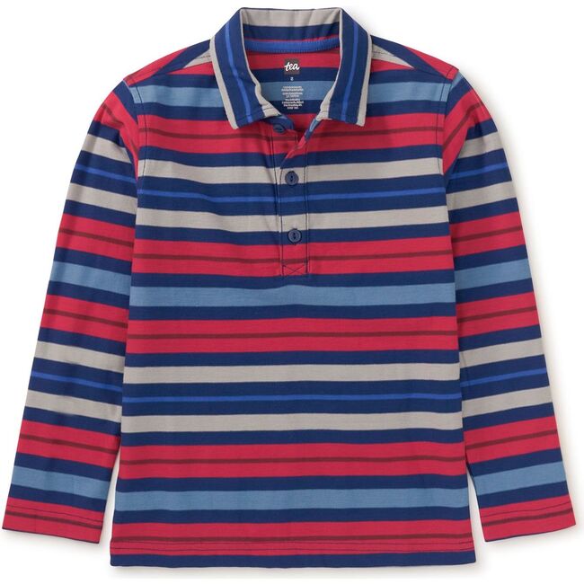 Long Sleeve Striped Polo, Nightfall