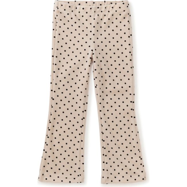 Polka Dot Velour Flare Pants, Dot in Almond