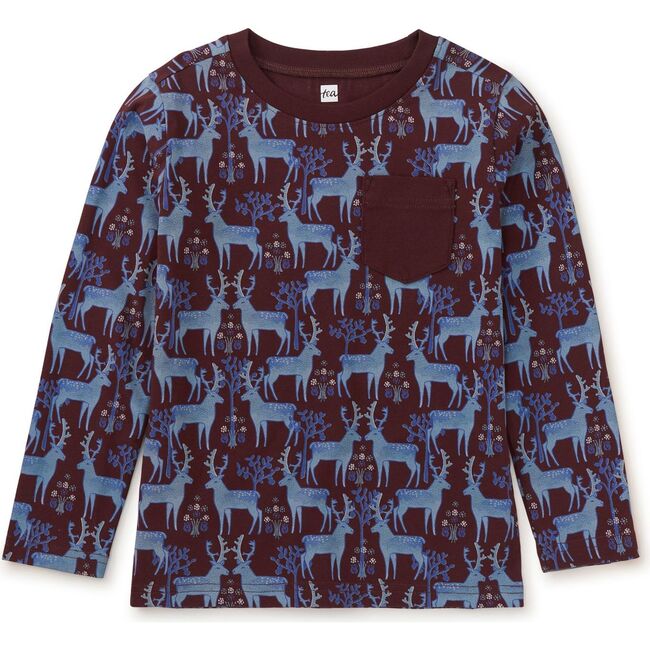 Long Sleeve Printed Pocket Tee, Anatolian Deer