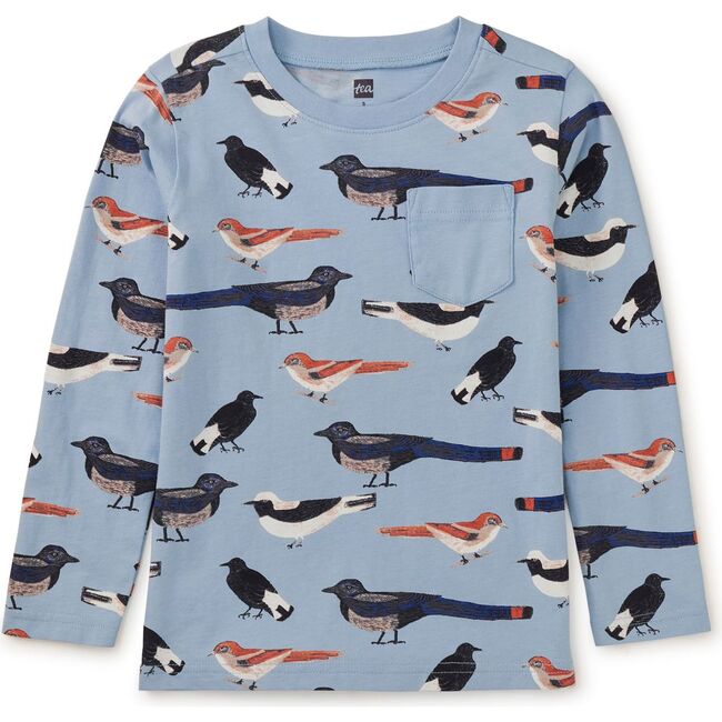 Long Sleeve Printed Pocket Tee, Nihat's Birds