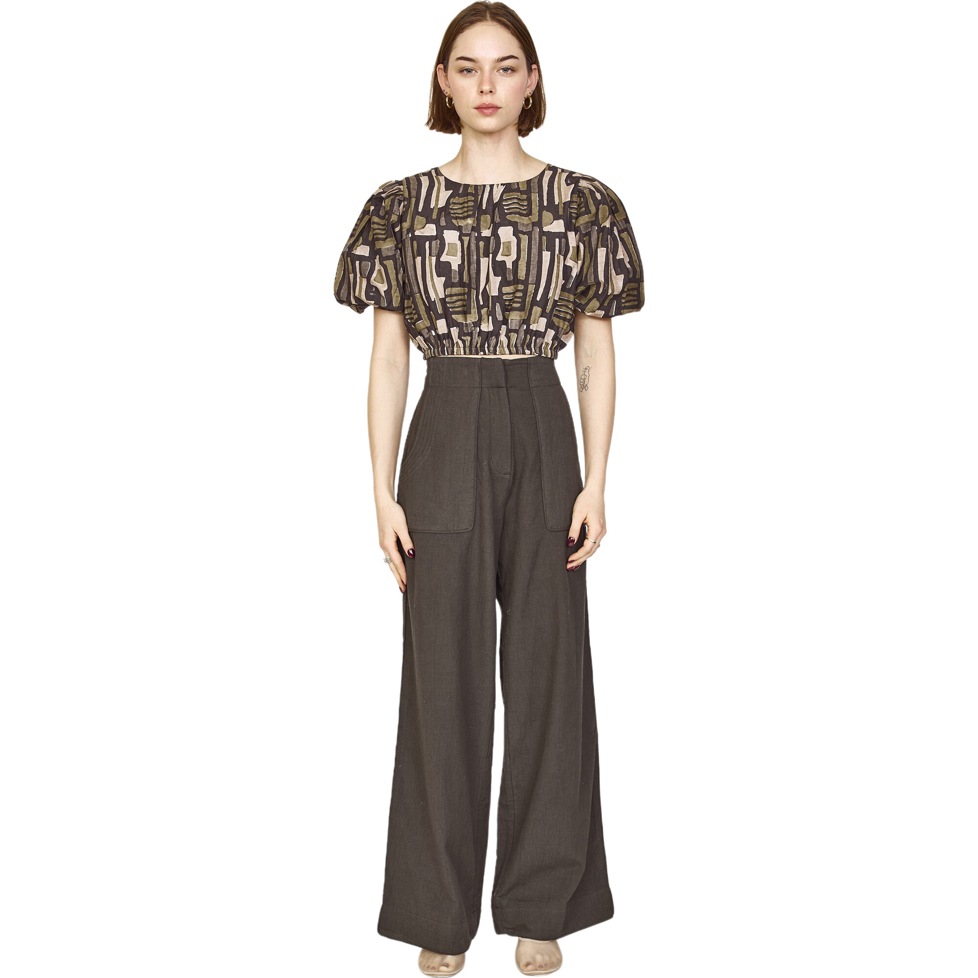 Women's Tivot Wide Leg Pant, Black Olive - Pants - 1