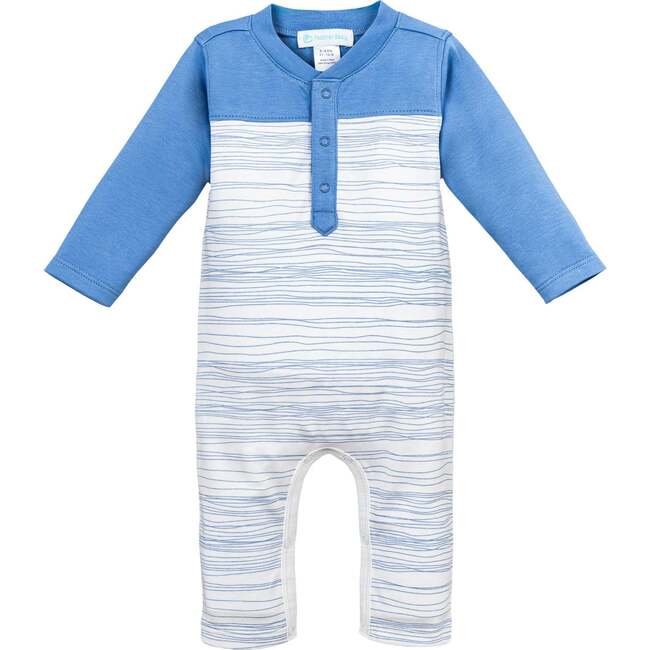 2-Tone Romper, Blue Stripe on White