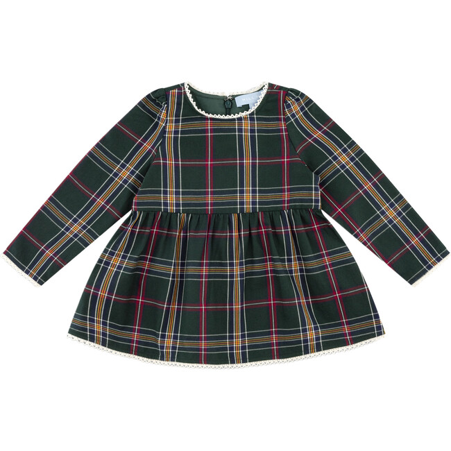 Girls Lottie Tartan Round Neck Long Sleeve Nap Dress, Juniper - Dresses - 1