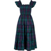 Women's Ellie Tartan Smocked Ruffle Shoulder Tiered Skirt Nap Dress, Midnight Navy - Dresses - 1 - thumbnail