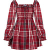 Women's Scarlett Tartan Long Sleeve Mini Nap Dress, Crimson - Dresses - 1 - thumbnail