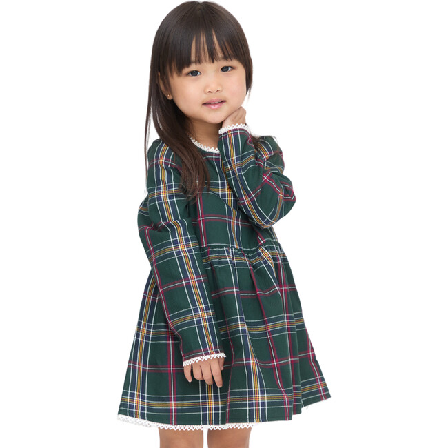 Girls Lottie Tartan Round Neck Long Sleeve Nap Dress, Juniper - Dresses - 2