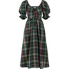 Women's Ophelia Tartan Ruffle Long Sleeve Drawstring Tie A-Line Dress, Juniper - Dresses - 1 - thumbnail