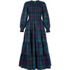 Women's Viviana Tartan High Neck Long Sleeve Tiered Nap Dress, Midnight Navy - Dresses - 1 - thumbnail