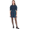 Women's Vivi Tartan High Neck Puff Sleeve Smocked Nap Dress, Midnight Navy - Dresses - 2