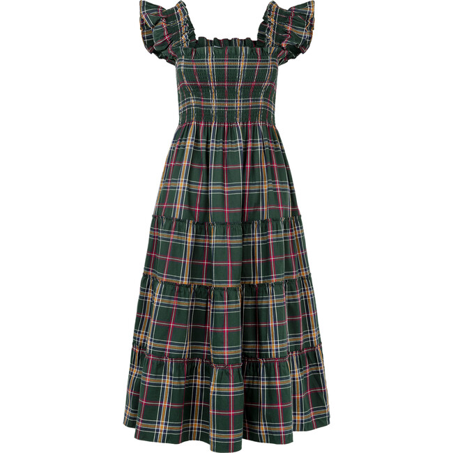 Women's Ellie Tartan Smocked Ruffle Shoulder Tiered Skirt Nap Dress, Juniper