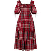 Women's Corinne Tartan Square Neck Midi Sleeve Tiered Skirt Nap Dress, Crimson - Dresses - 1 - thumbnail